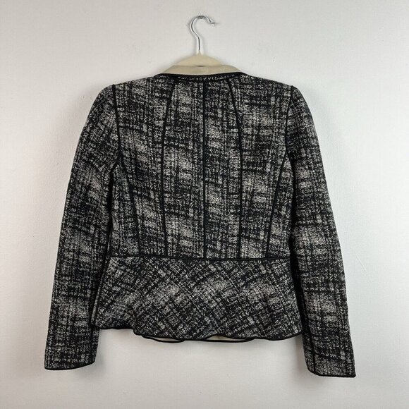 Lafayette 148 New York BlazerJacket Size 6 Black‎ Plaid Cotton Linen Academia - Picture 8 of 16